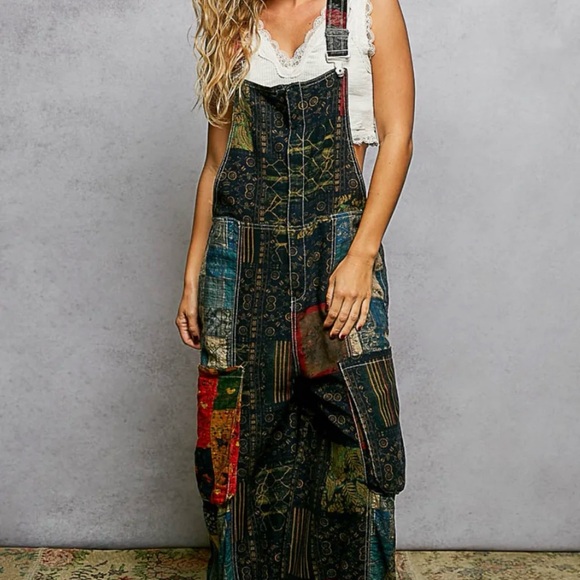 POL Spring ‘26 Multicolor BOHO Patchwork Overalls - Picture 1 of 2
